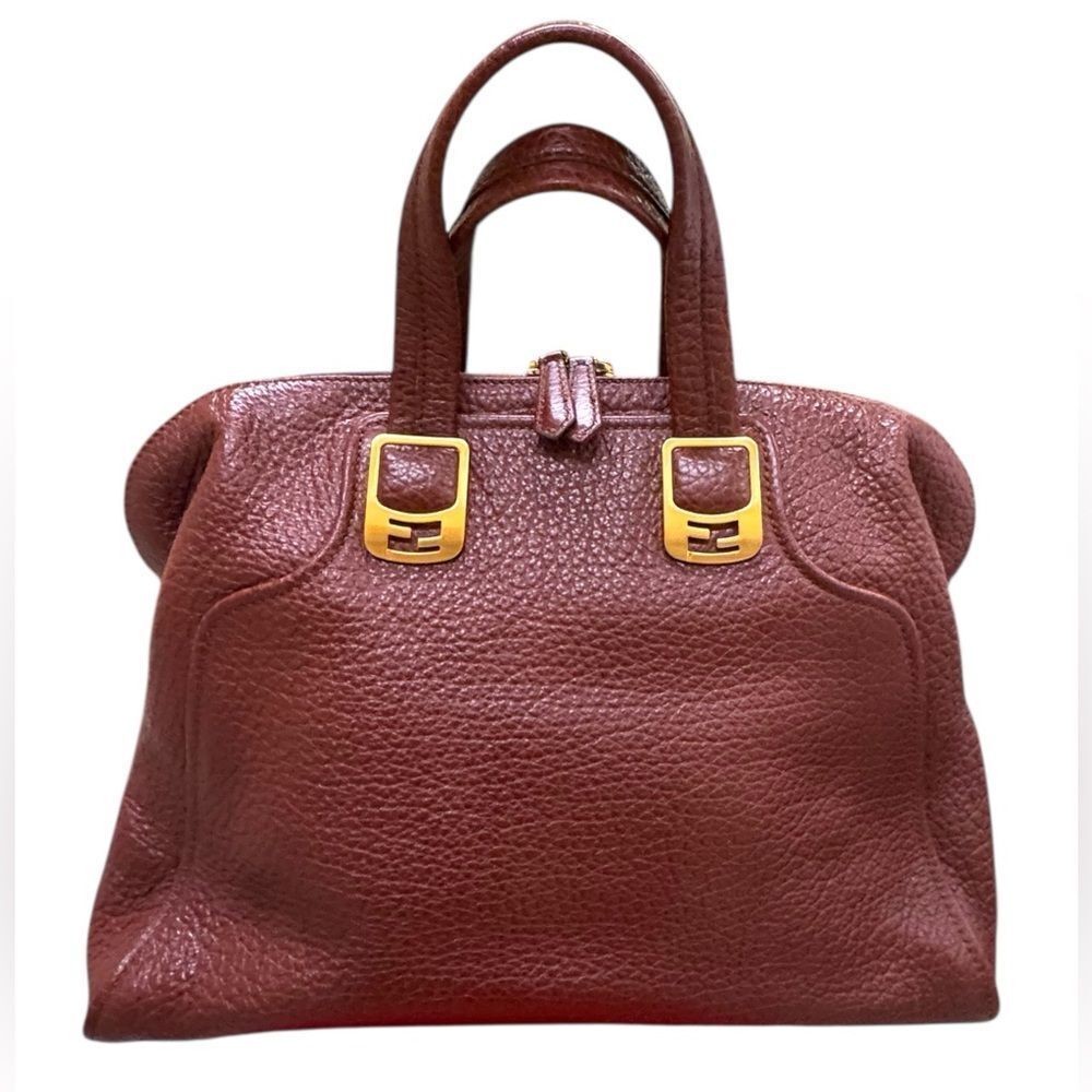 FENDI Brown Pebbled Leather Chameleon Top Handle Tote Bag Handbag Auth Ex.++